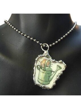 Peter Rabbit Wedgwood Broken China Pendant - Silver Artisan Bezel Necklace | Alm